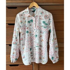Ann Taylor Size Medium Button Down Light Cotton Shirt w/ Graphic Map of Mallorca
